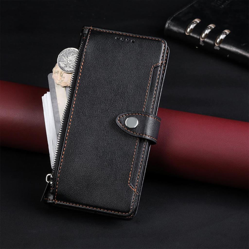 Zipper Pocket Wallet Flip Leather Phone Case for Xiaomi 13T Pro Multi Card Slots Kickstand Cover Wrist Strap