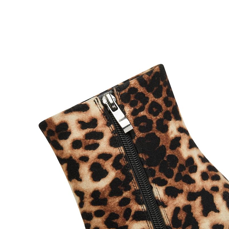 Fashion Kaky's New Leopard Print Pointed Toe High Heel Wolf Teeth Slope Heel Large Women's Boots Short Boots