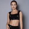 Black Sequin Off-the-Shoulder Sleeveless Spaghetti Strap Cropped Tie-Up Shirt