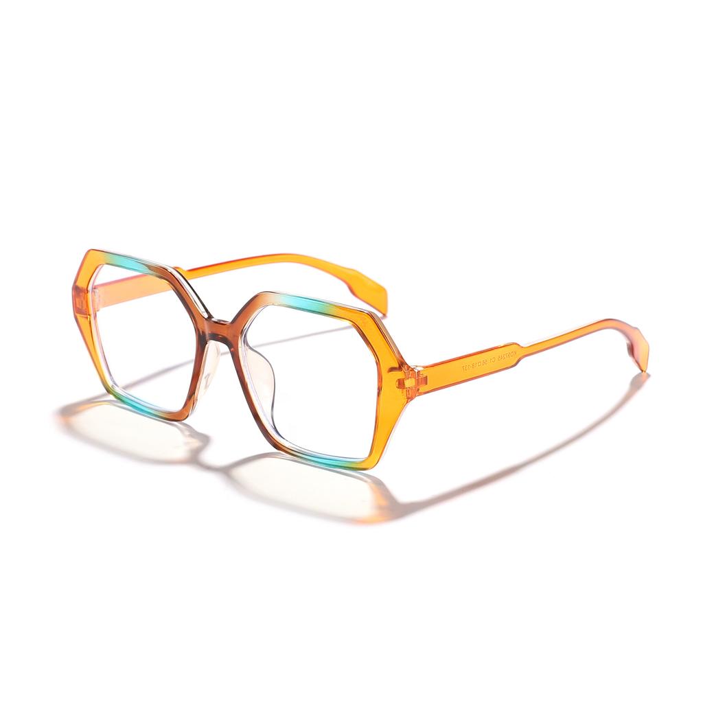 Oversized Hexagon Glasses Colorful Gradient Frame Clear Non-Prescription Lenses Stylish Eyewear for Ladies KJ088