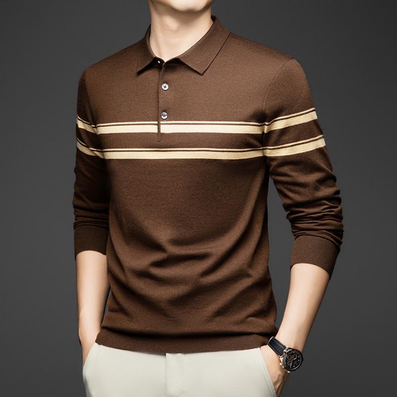 2025 Autumn Men s Wool-Blend Striped Long Sleeve Knitwear with Lapel L