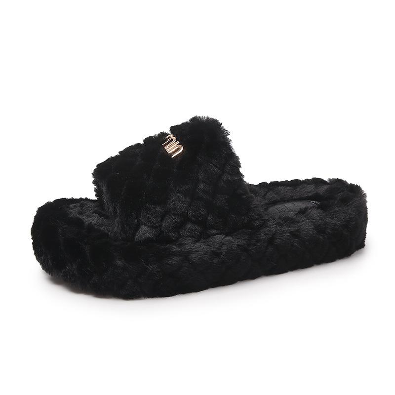 

Foreign trade solid color outer wear fluffy slippers women s new rhinestone thick suede bag head half drag cotton shoes in autumn and winter 2025 40