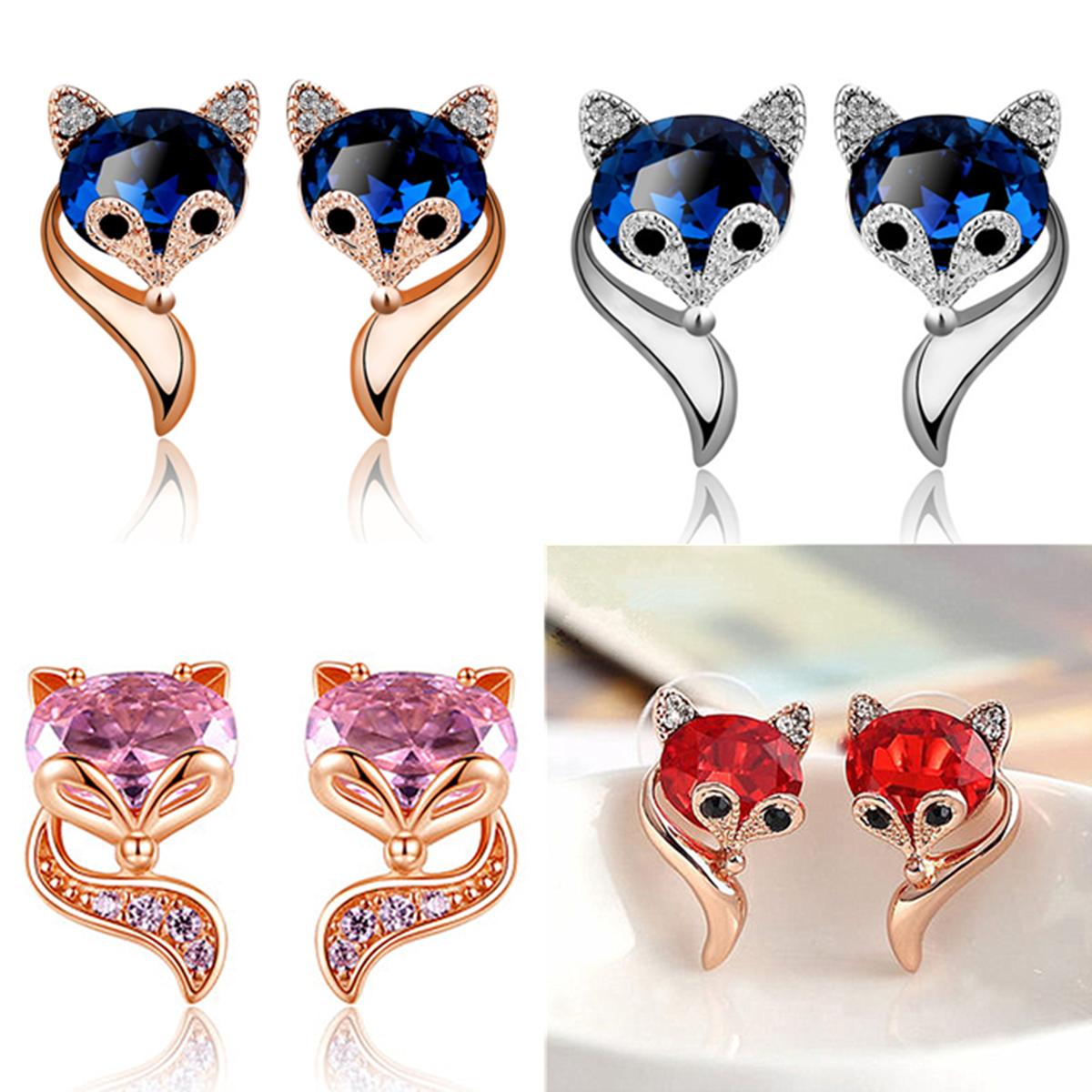 

Fox Cubic Zirconia 925 Silver Stud Earrings Women Animal Jewelry Gifts A Pair 02# Silver Fox