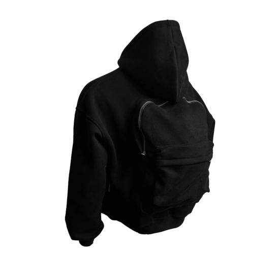 Унисекс Дорожное худи с рюкзаком 2-в-1 Толстовка с капюшоном на молнии Повседневное свободное худи для мужчин женщин для кампуса улицы для повседневной носки XL чёрный 2500₽