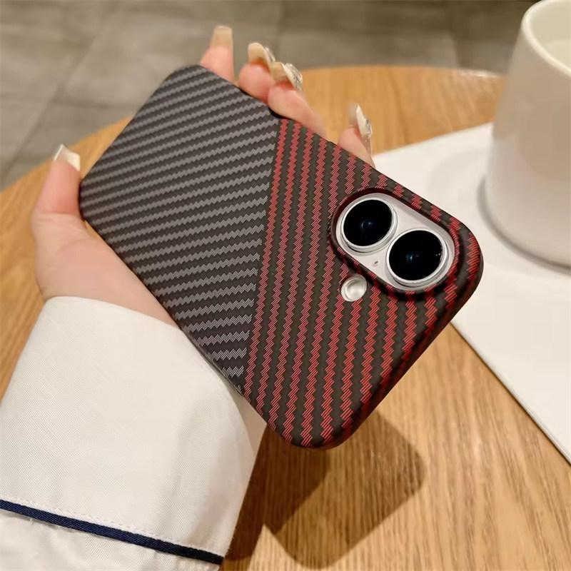 Luxury Carbon Fiber Kevlar Pattern For Magsafe Magnetic Case For iPhone 17 Air 16 15 14 Plus 13 12 Pro Max Shockproof Cover