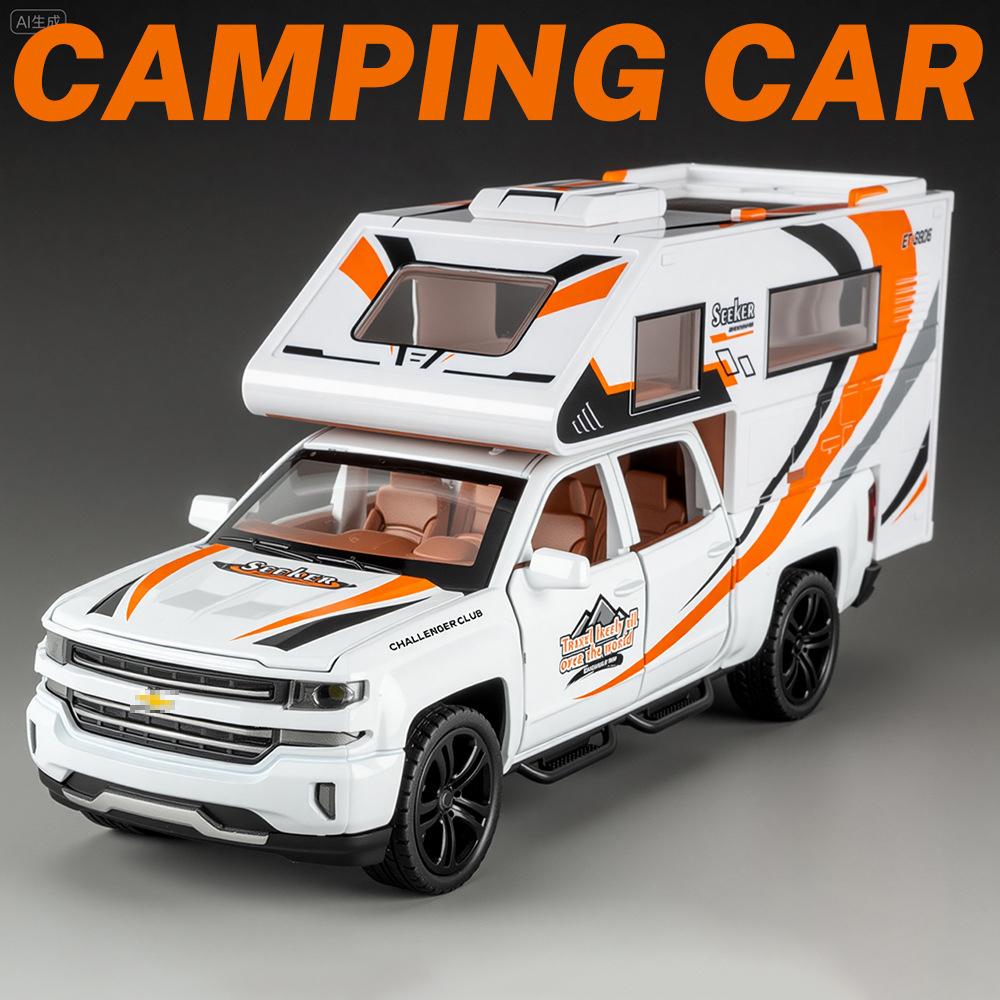 1/32 Chevrolet Silverado Recreational Vehicle RV Alloy Car Model Sound and Light Children's Toy Collectibles Birthday Gift