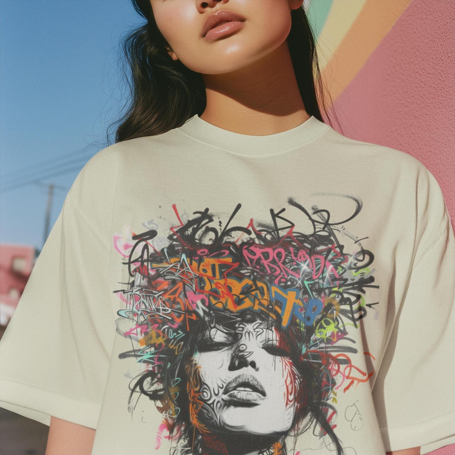 Banksy Style Graffiti Woman T-shirt: Street Art, Feminist, Cotton Tee 3XL