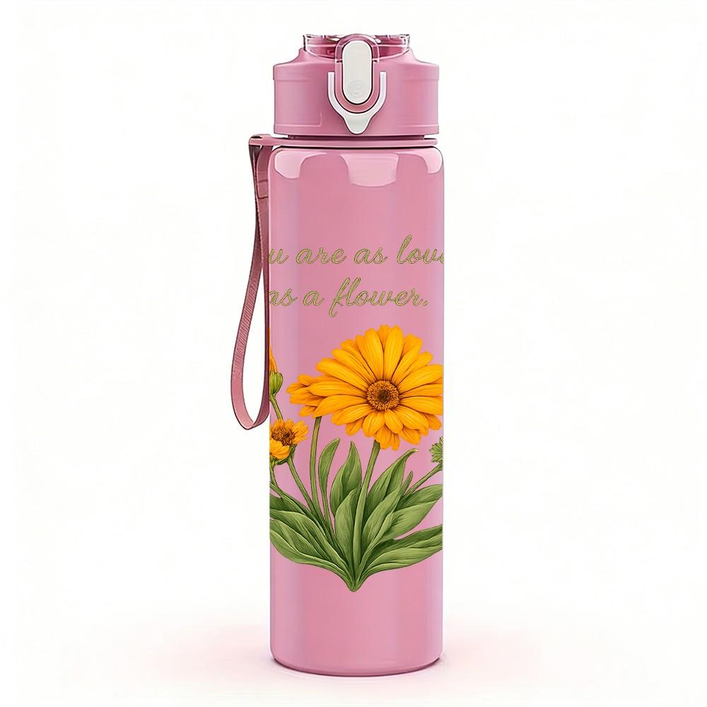 1PC Yellow Wildflower Bouquet 750ml Color Plastic Sports Water Bottle Leakproof Suitable for Sports Office Home Use