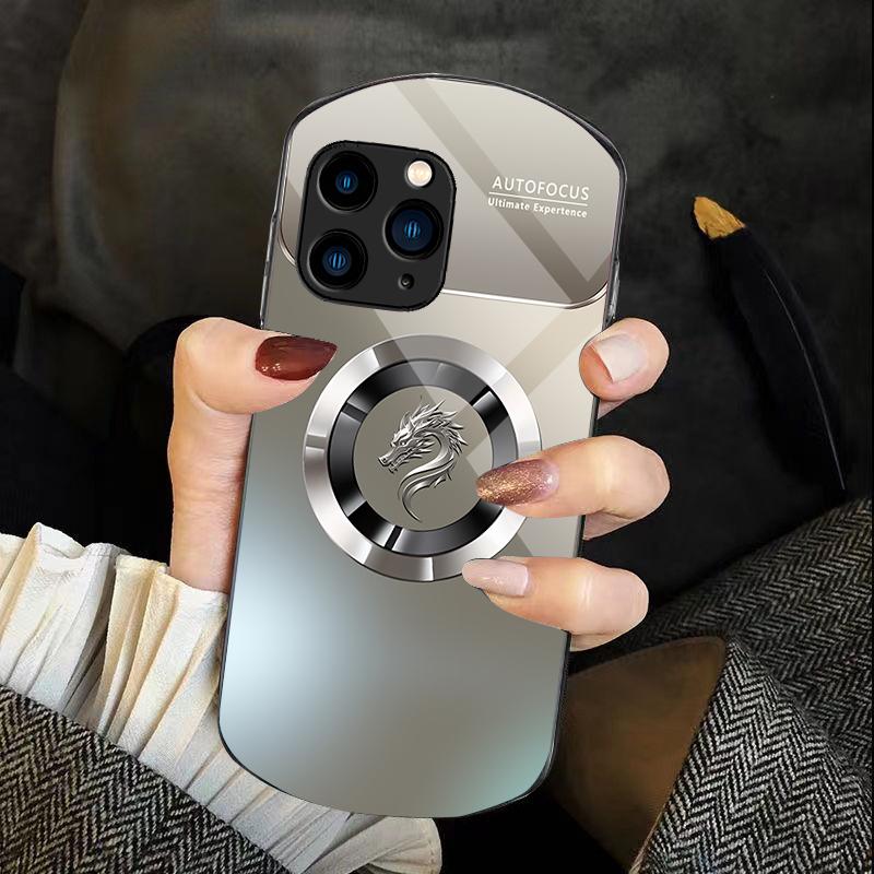 Gradient Circle Dragon For Iphone 11 12 13 14 15 Pro Max Plus Mini 7 8 Se 2020 X Xs Xr Elliptical Tempered Glass Phone Case