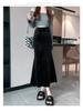 830 Composite Super Soft Black Gold Velvet High-Waist Fishtail Skirt - Women's Retro Slimming Mid-Length Hip-Hugging Skirt
