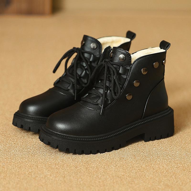 

Winter New Women s Boots British Style Coarse Heel Thick Bottom Short Boots Thick Warm Cotton Shoes Fashion Women s Shoes 42