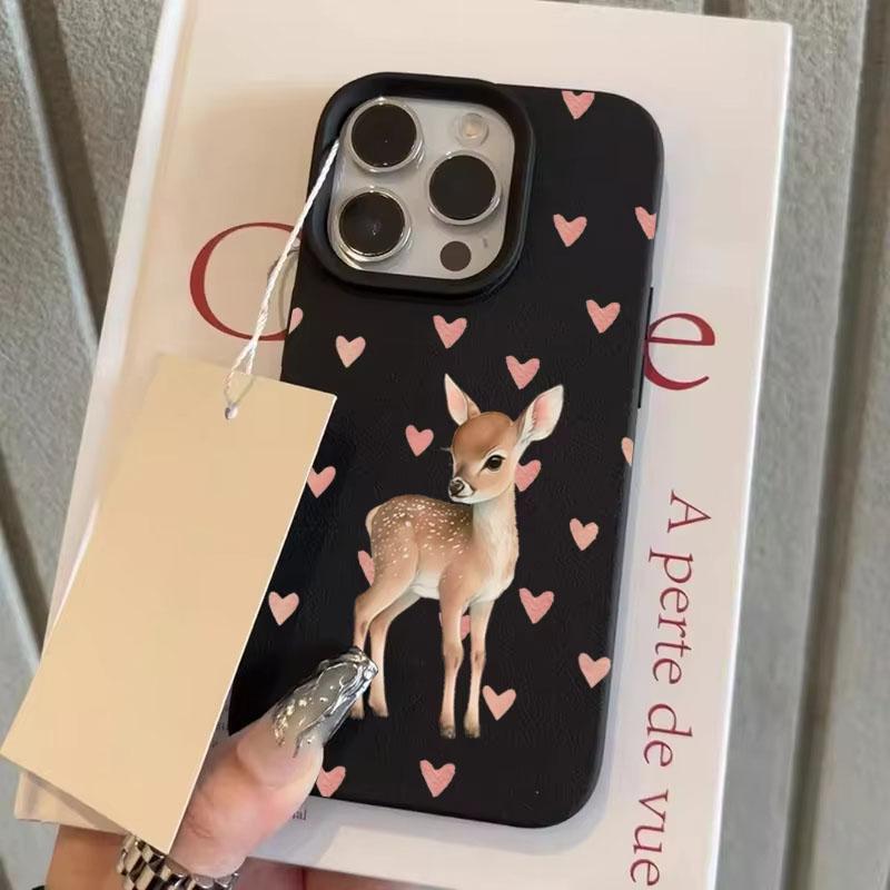 Cute Heart-Shaped Little Deer Phone Case For IPhone 17 17Air 16 15 14  Plus 13 12 11 Pro Max Shockproof Candy Bumpper Cover Case