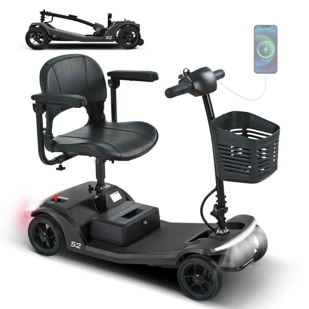 Sweetrich S2 electric mobility scooter, 250W motor, 24V 12Ah battery, electric scooter for seniors, 6KM/H MAX, 15KM range, weight capacity 136KG.