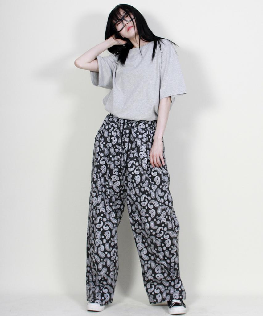 Deumakeu Paisley Side Onetuck Wide Pants Black