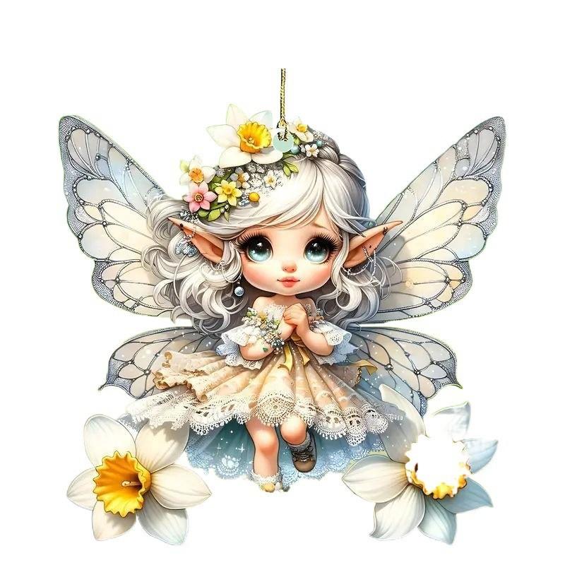Green Acrylic Delightful Fairy Car Pendant Cartoon Style Adorable Interior Accessory Decor