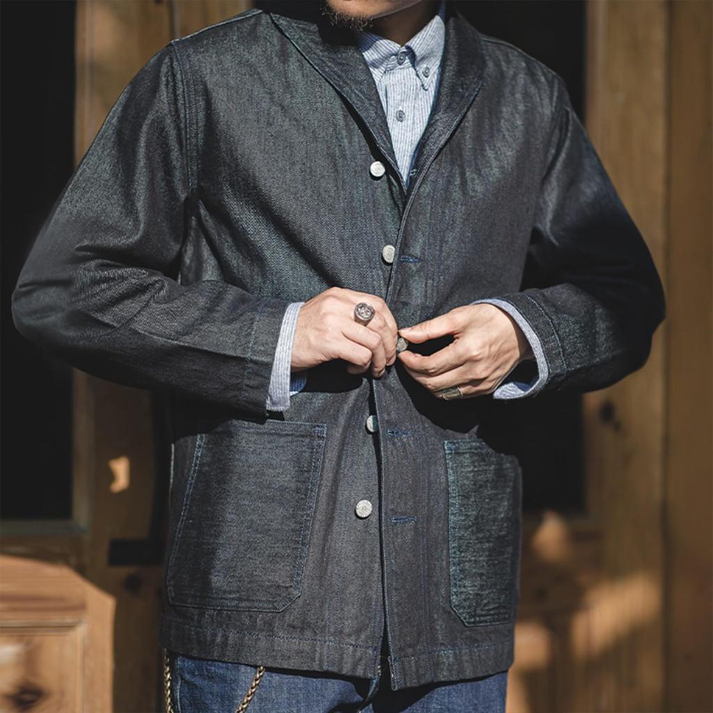 MADEN Vintage Military Deck Denim Jacket 13.5oz Heavyweight Cotton - Blue [Size L]