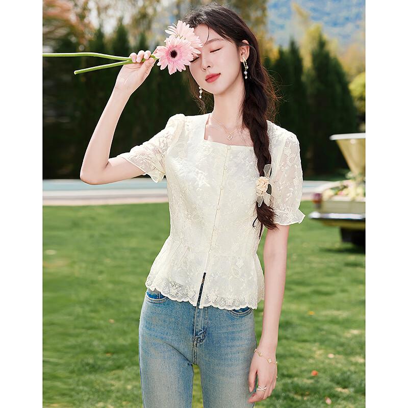 Sisui Nianhua Summer Square Collar Puff Sleeve A-Line Dress
