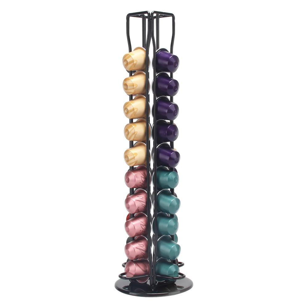 Large Capacity Coffee Pod Holder 360 Degree Rotatable Metal Coffee Pods Organizer Save Space 40pcs Coffee Capsule for Nespresso