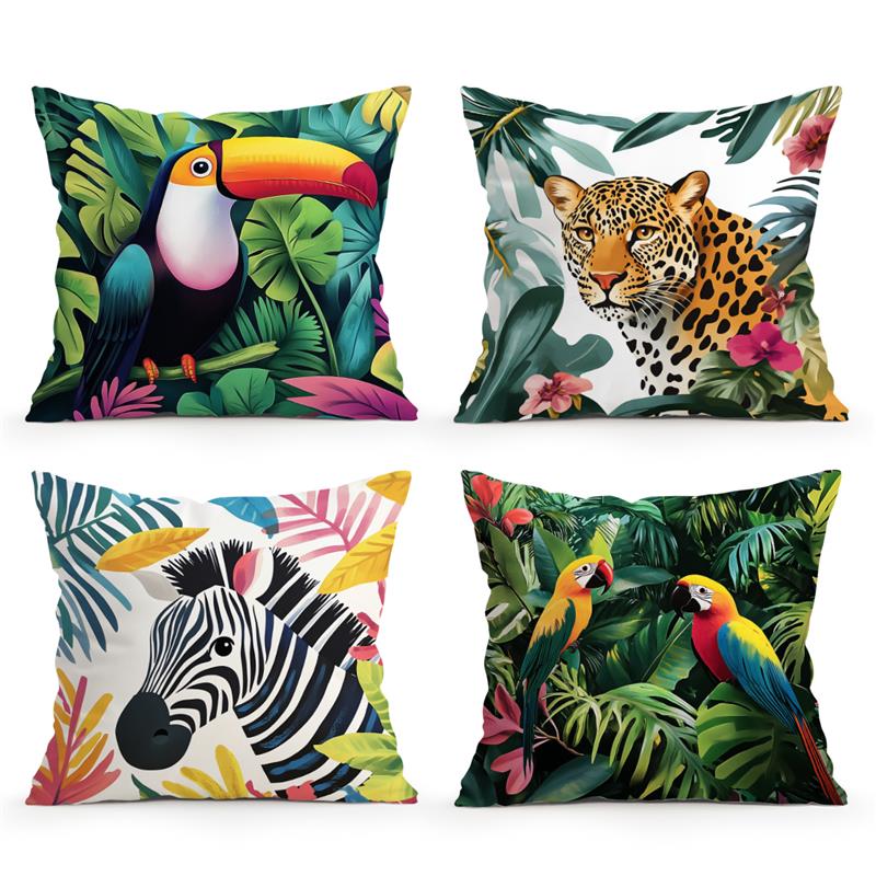 Home Decor Exotic Jungle Animals Pattern Throw Pillow Pattern Cushion Cover Suitable for Sofa Bedroom Car Pillow Cover