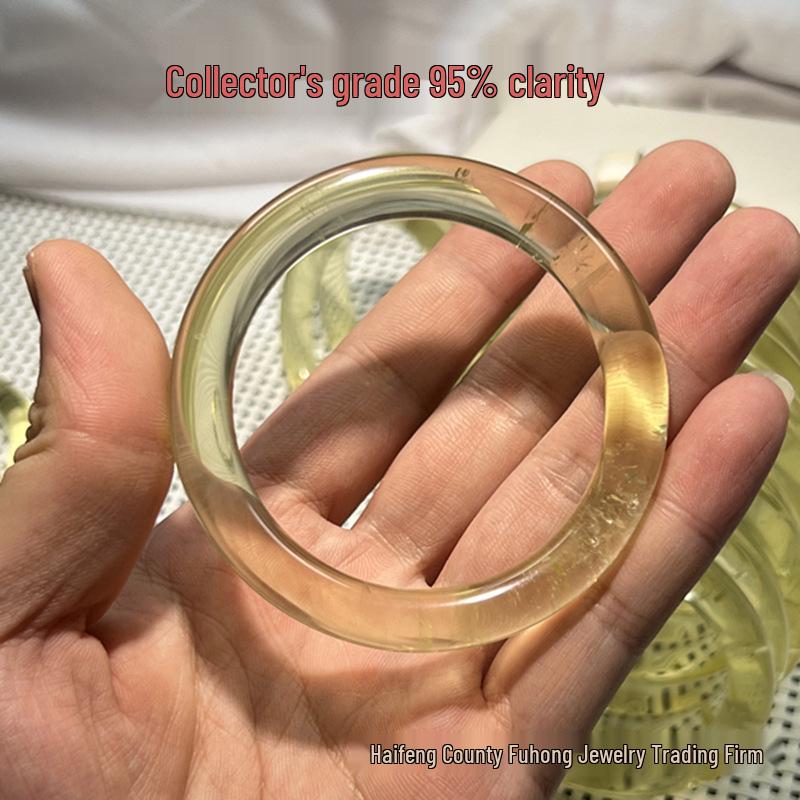 Women's Fashion Natural Citrine Bracelet - Wide Lemon Color, Transparent with Rainbow Effect.