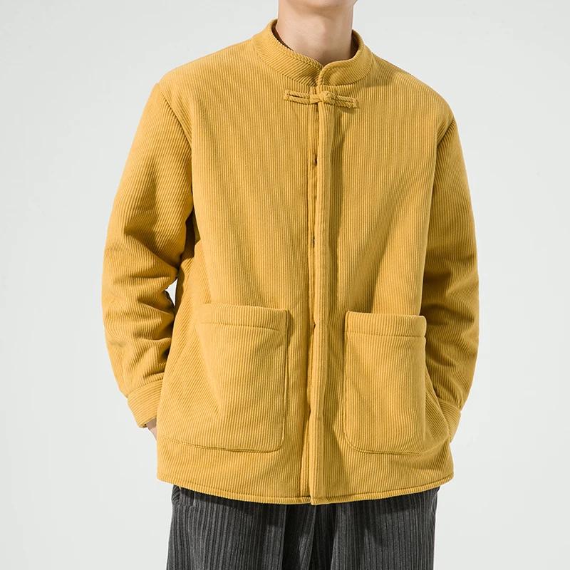 Men Casual Fleece Jacket Winter Men Warm Thick Jacket Mens Vintage Fashion Stand Collar Parkas Year Coat Chinese Style Red Coats