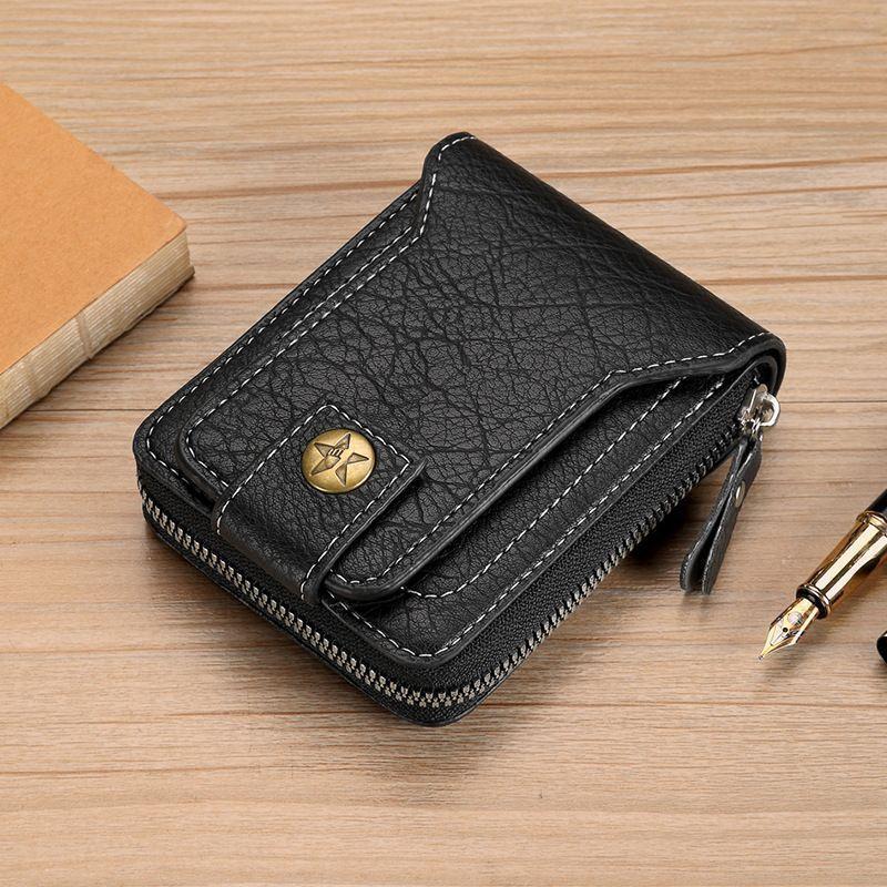 Vintage Liten Herrplånbok PU-läder Kort Plånbok Herr Spänne Dragkedja Kuvertplånbok Enfärgad