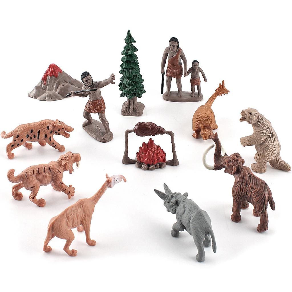 Detailed 24 Pieces Pvc Prehistoric Animals Model Set Featuring Megatherium And Sabertooth Tiger
