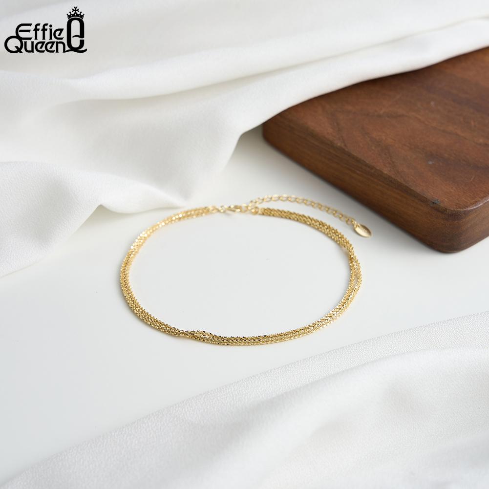 Effie Queen Fashion Pure 925 Sterling Silver Layered Anklet For Women Gift Simple Foot Chain Jewelry Summer Beach Party SA96