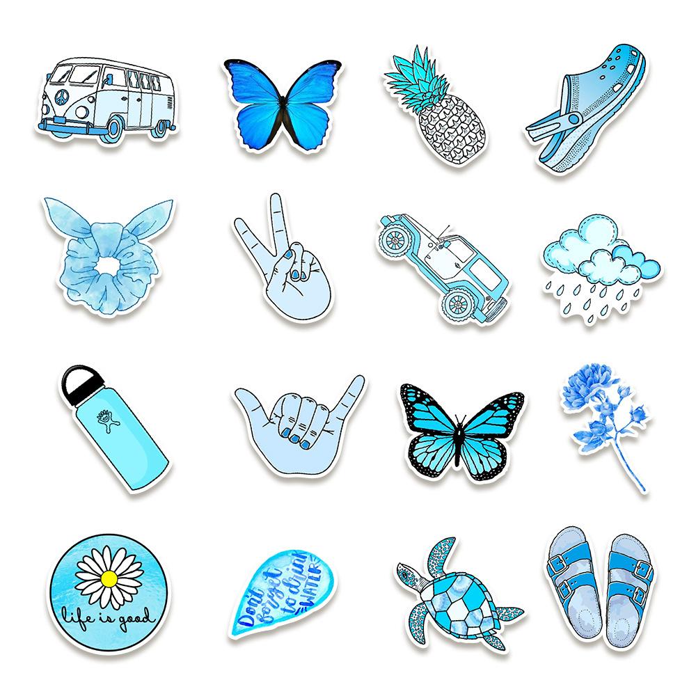 50 New Blue Small Fresh Graffiti Stickers Water Cup Mobile Phone Computer Waterproof Stickers