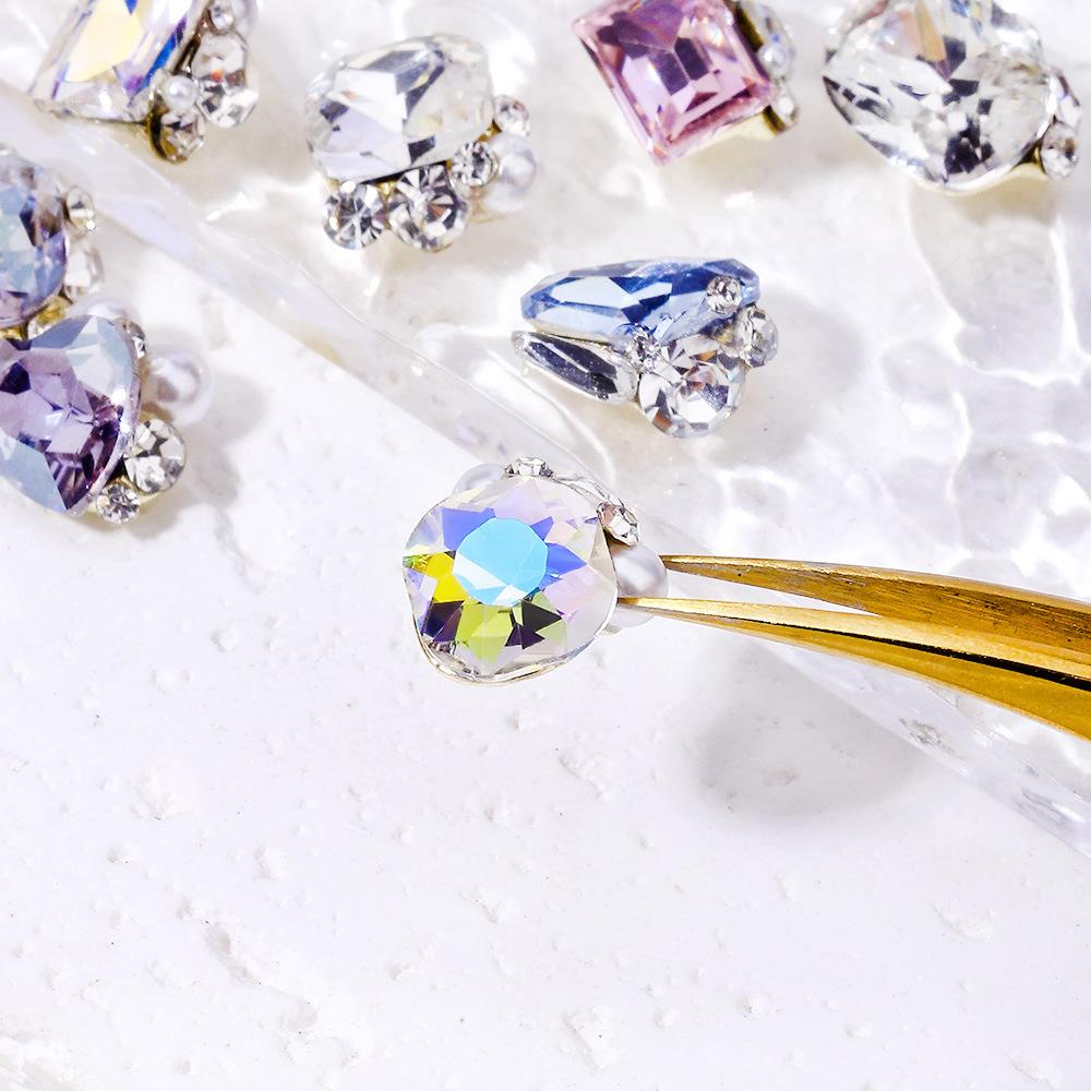 Nail Art Diamond Ball Stack Diamond Finished Nail Art Diamond Decoration Super Shiny Rectangle Right Angle Handmade Diamond Set With Pearl Decoration