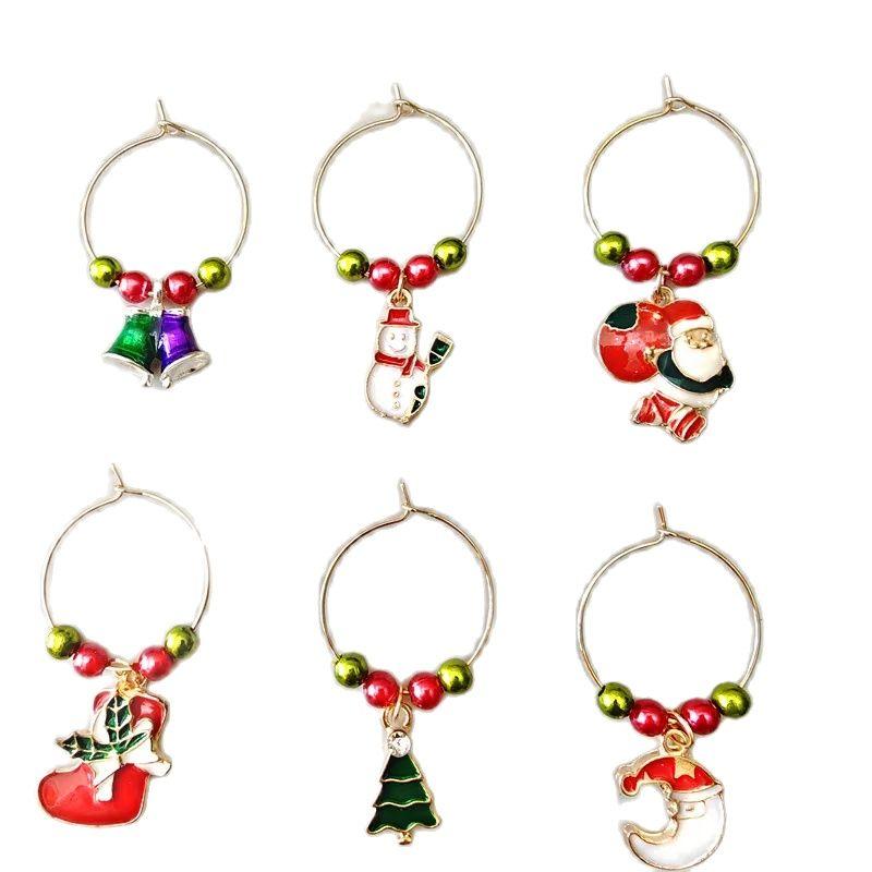 Set of 6pcs Christmas Party Wine Glass Marker Charms Rings Marker Bar Table Decorations