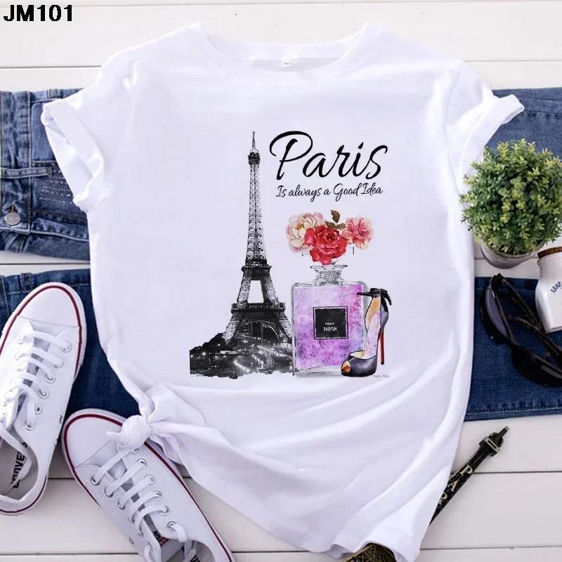 Fashion Women's Tops Tshirt Harajuku Paris Eiffel Tower Printing T Shirt Casual Streetwear Short Sleeve Female T-shirts Clothing