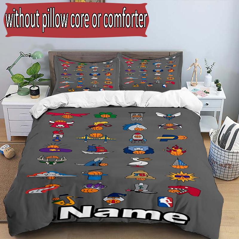 3pcs Duvet Cover Set (1*Duvet Cover + 2*Pillowcase, Without Core), Custom Name basketball Pattern Bedding Set, Home Bedroom Decor Gift