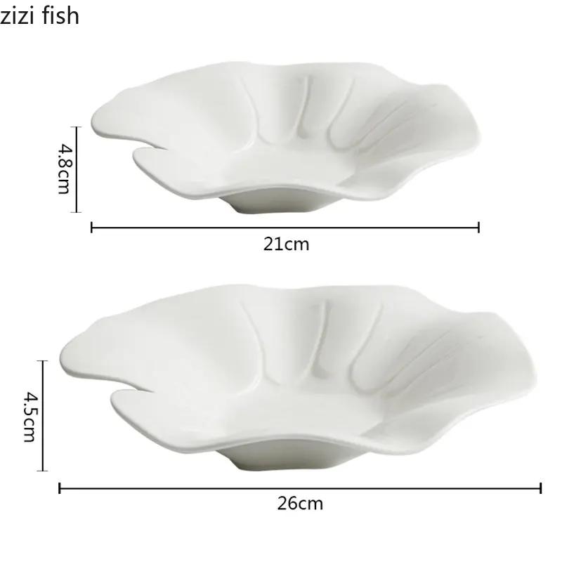 Irregular Lotus Leaf Plate Ceramic Tableware Salad Plate Dessert Snack Plates Thick Soup Plate Artistic Conception Tableware