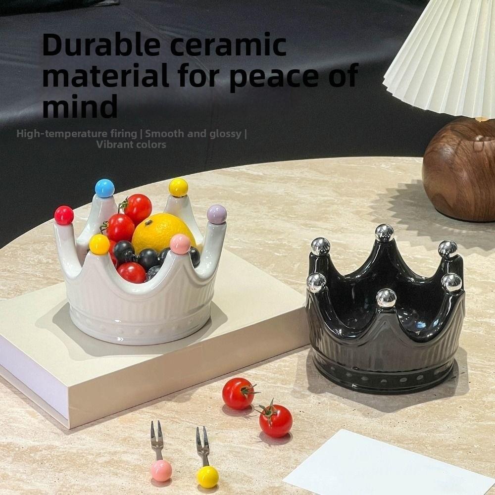 Ceramic Crown Fruit Tray with Fork Rustproof Dessert Salad Fork Home Gatherings