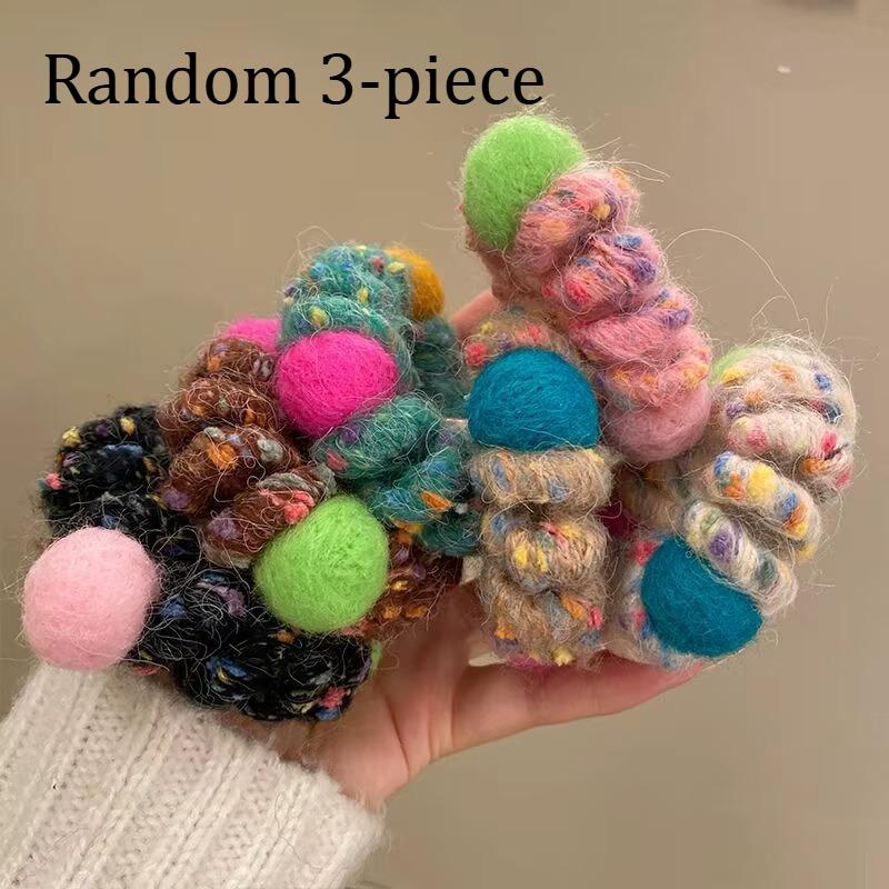 

Random 3-piece set of colorful phone cord elastic hair elastic bands, plush ball ponytail hair accessories