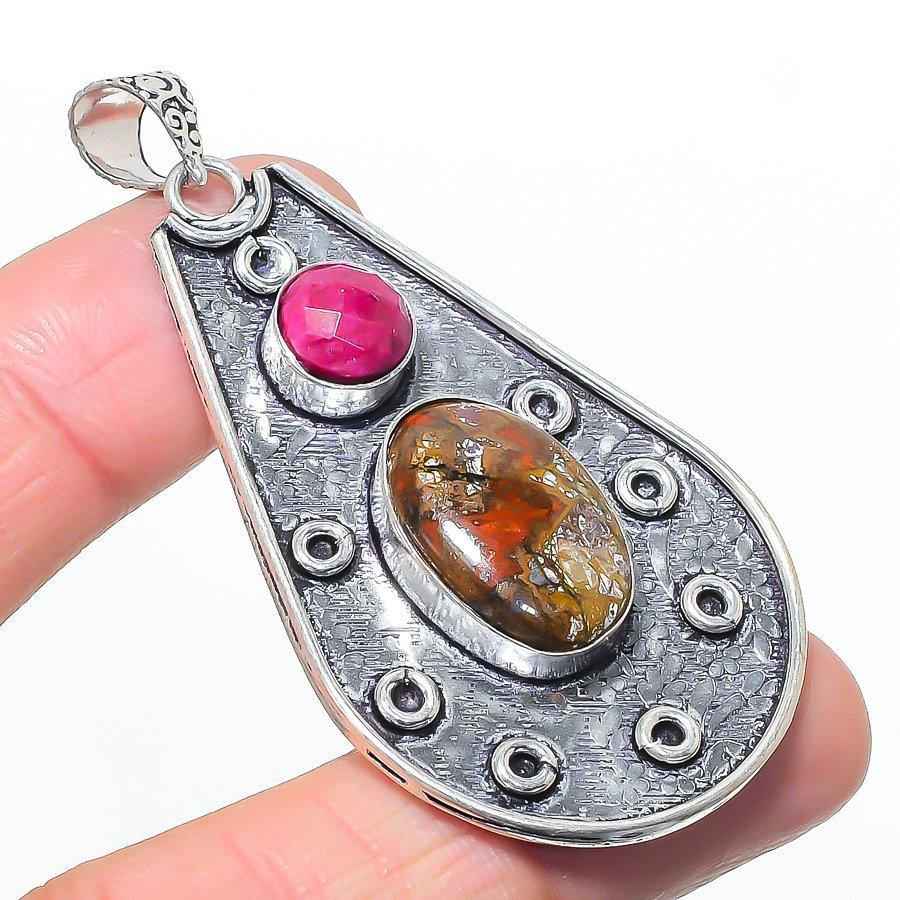 Natural Red Snakeskin, Red Jade 925 Sterling Silver Jewelry Pendant 2.64 AP-14602