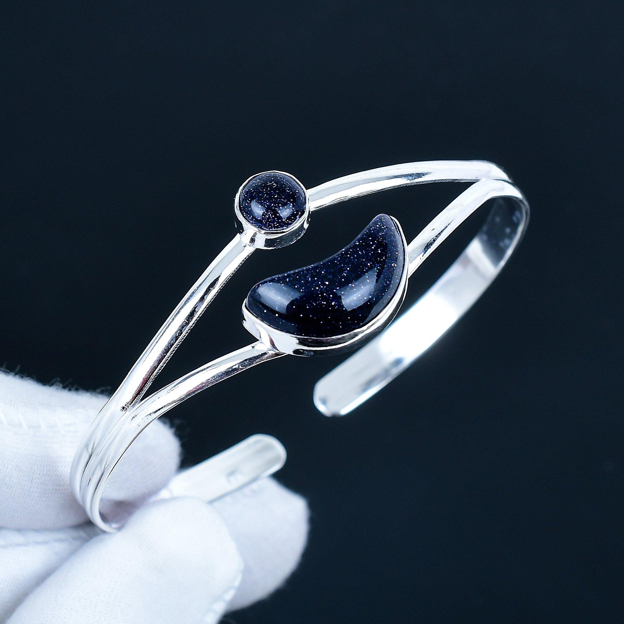 

Natural Blue Sunstone Gemstone Handmade Cuff Bangle 925 Sterling Silver Cuff Bangle, Sunstone Bracelet For Wife, Unisex Bangle, Party Wear Gift 7 синий