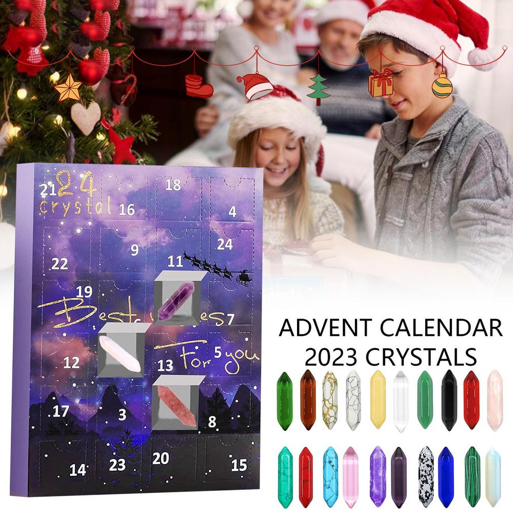 Calendar de Advent Colecție de Pietre, Kit Cutie Cadou Pietre Naturale Meditație Umpluturi Ciorap Anul Nou 2025 Cadouri pentru Copii prieteni
