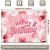2D Pink Glitter Happy Birthday Backdrop with Polka Dot Balloons Photo Booth Banner