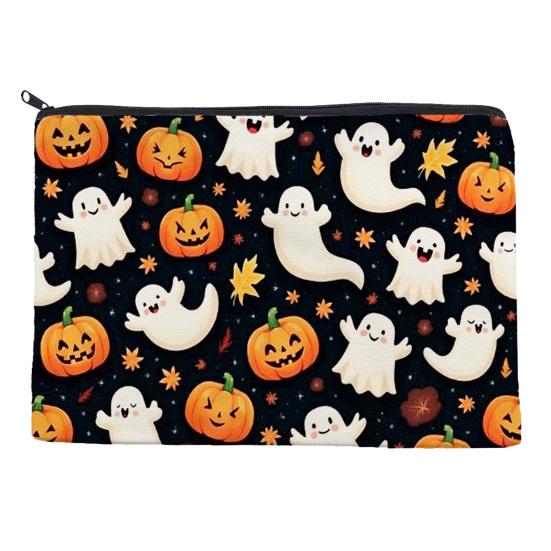 Student Stationery Pencil Pouch Cosmetic Bag, Halloween Pattern Print Makeup Canvas Anti Pilling Bag Zipper Pouch, for Change Data Cable Storage