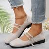 Fashion Flats Female Autumn Casual Flock Buckle Strap Square Toe Mary Jane Shoes for Women Solid Casual Shoes Woman Plus Size