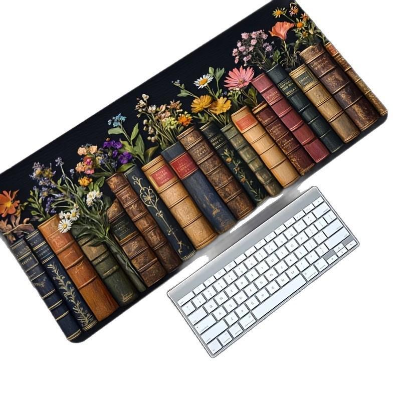 Pastel Pink Floral Mouse Pad Anti-Fray Edges Hand Drawn Flower Non-Slip Desk Mat for Home Office Work Use