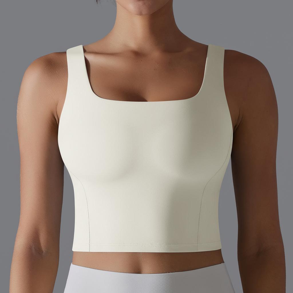 New Naked One Piece Fixed Cup Yoga Clothing For Women, Sleeveless Short Sports Underwear, Wide Shoulder Strap Yoga Tank Top