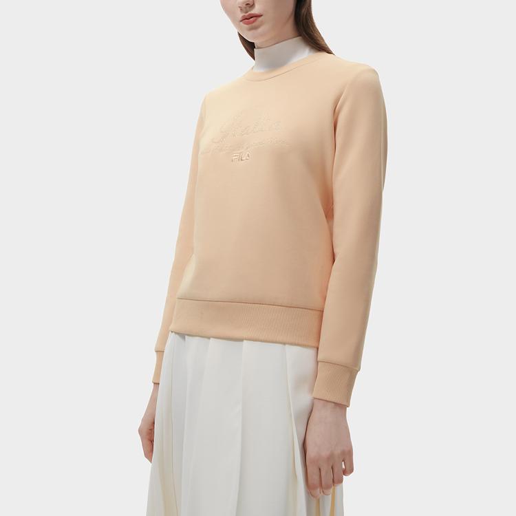 FILA Letter Logo Rhinestone Embroidery Casual Knit Pullover Round Neck Long Sleeve Sweatshirt Women sweatshirt Dream-Orange F11W317203F-OR