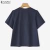ZANZEA Women Casual Round Neck Button Short Sleeve Blouse