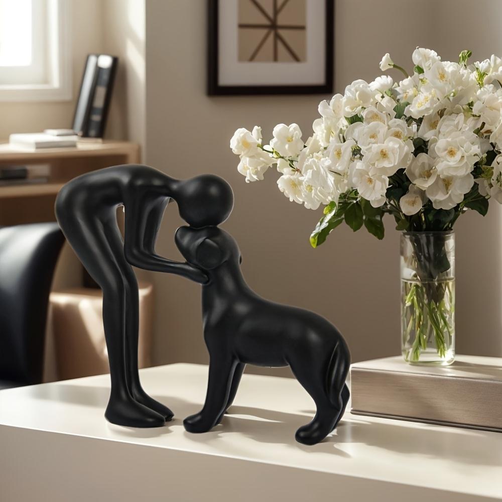 1Pc Resin Cute Puppy And Owner Craft Figurine Desktop Ornament Statue Model Indoor Home Office Decoration Pet Sculpture For Gift