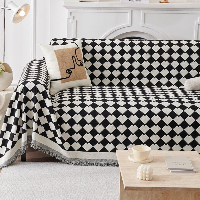 High-Grade INS Style Geometric Plaid Sofa Towel Chenille Anti-Scratching Sofa Cover All-Inclusive Universal Cover Cloth Blanket