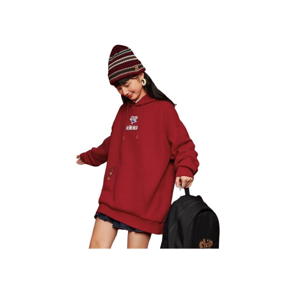 Li-Ning X Disney Zootopia Series Judy Hopps New Year Edition Cartoon Print Hooded Long Sleeve Fleece-Lined Sweatshirt Unisex Tops Agate-Red AWDT345-1