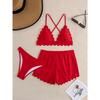 Women's 3 Piece Swimsuit Set Sexy Tie Side Bikini with Skirt Cover Up, Solid Color Swimwear for Summer Beach Vacation 0963
